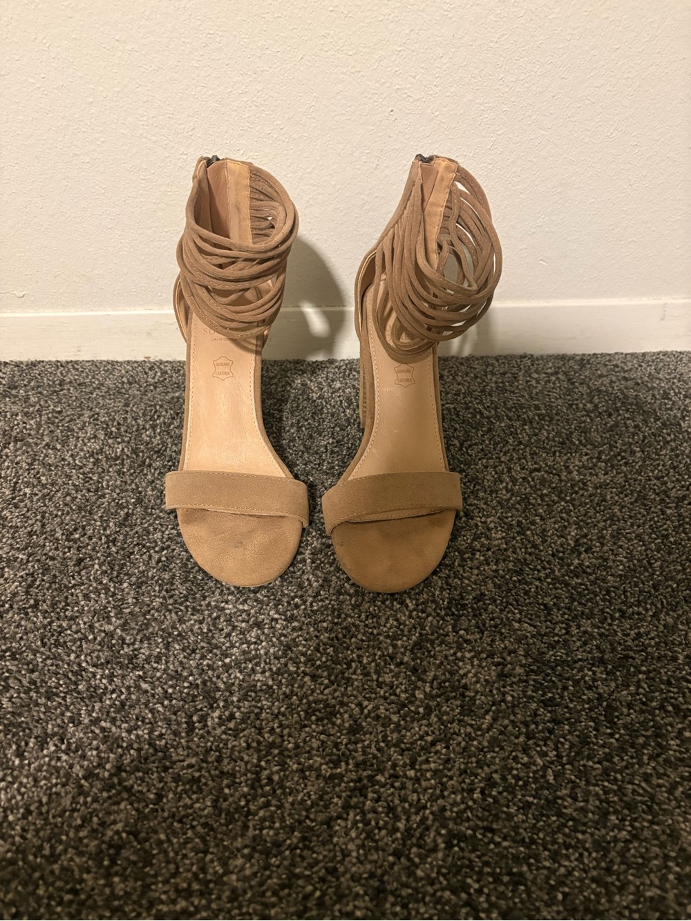 Society Tan Strappy Suede Block Heels